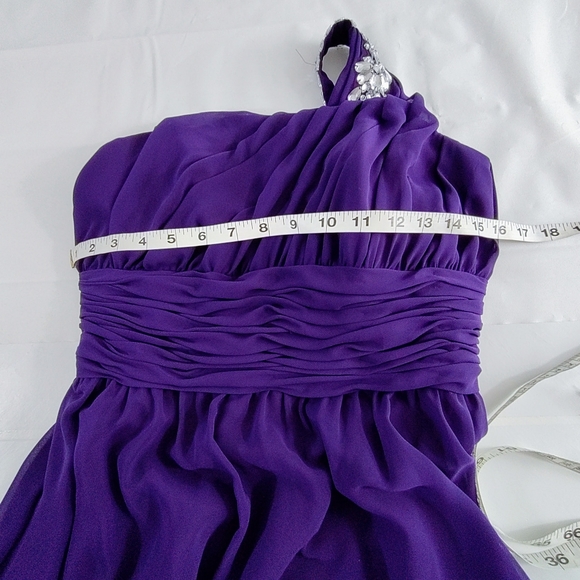 MoriLee Madeline Gardner Jeweled One Shoulder Purple Empire Waist Evening Gown 8 - Picture 11 of 16